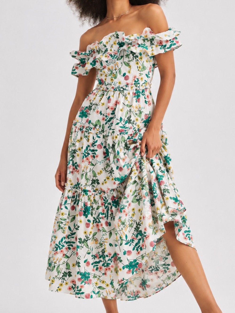 🆕🌿🌺Nautica Jeans Newport Floral Off Shoulder Maxi Dress Size M Cotton Lined Boho